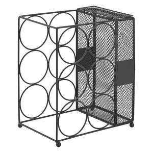 Portabottiglie da Tavolo 'Drangedal' Cantinetta in Metallo per 6 Bottiglie e Contenitore per Tappi - Nero [en.casa]