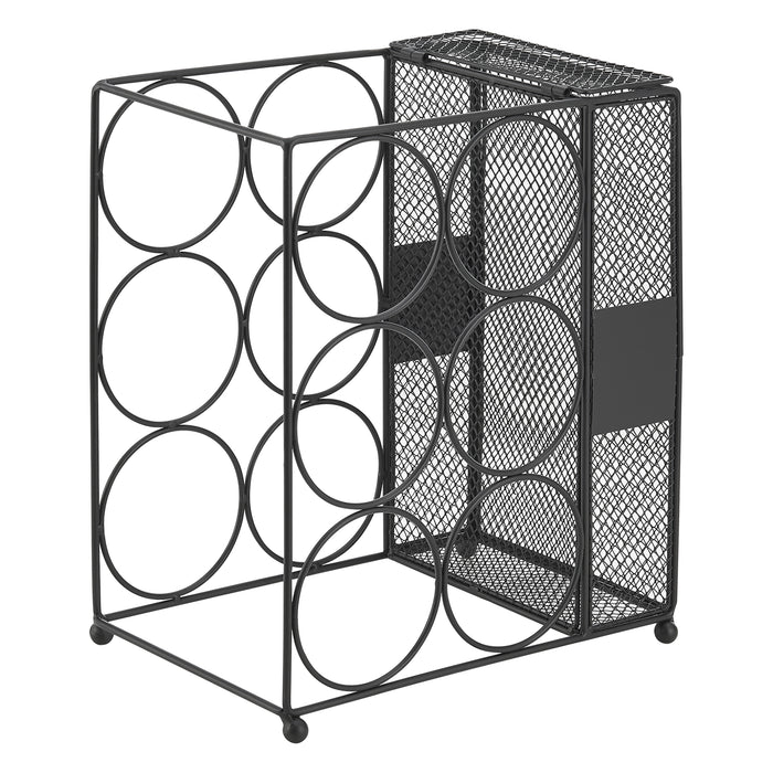 Portabottiglie da Tavolo 'Drangedal' Cantinetta in Metallo per 6 Bottiglie e Contenitore per Tappi - Nero [en.casa]