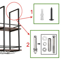 Portabottiglie Sospeso da Soffitto Hubro con Binari per Calici e Ganci per Tazze 120x30x85 cm Nero/Effetto Noce