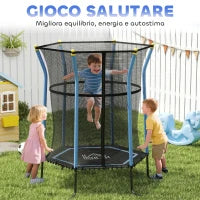 Tappeto Elastico per Bambini con Ingresso a Cerniera e Pali Imbottiti, in Acciaio, PP e EPE, Ø163.5x190 cm, Blu