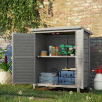 Armadio da Giardino Rimessa per Attrezz con Ripiano, Porte Persiane, Tetto in Bitume, Legno di Abete, 87L x 46.5l x 96.5H cm, Grigio