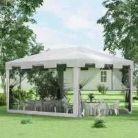 Gazebo da Giardino 4x3 m con Zanzariera e 2 Ingressi, in Metallo e PE, Bianco e Nero