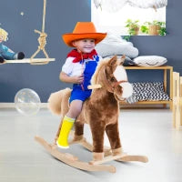 Cavallo a Dondolo in Legno Giocattolo Cavalcabile Bambini Peluche 74 × 33 × 62cm