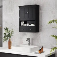 kleankin Armadio da Bagno da Parete con 2 Ante e 2 Cassetti 50,8x17,8x66 cm Nero