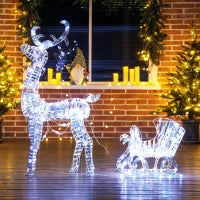 Renna e slitta luminose di Natale con 170 LED bianco caldo, per interno ed esterno, 60x29x115 cm