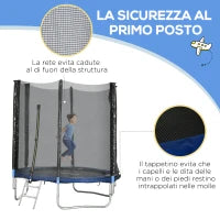 Trampolino Elastico con Scaletta e Rete di Sicurezza, in Acciaio e Plastica, Ø180x200 cm, Blu