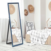 Specchio a Figura Intera 150x50 cm con Cornice in Velluto e Supporto per Soggiorno Camera da Letto Blu