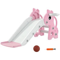 Scivolo bambini 3-in-1 a forma di giraffa con canestro e pallone, 106×51,5×52 cm, Rosa