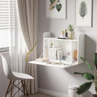 Scrivania Sospesa, Tavolo Murale, Scrivania Computer Sospesa e Piano Ribaltabile con Ripiani, 77 x 20 x 51 cm