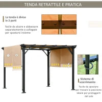 Pergola Gazebo da Giardino in Acciaio con Tende Regolabili 3x3m, Marrone Chiaro