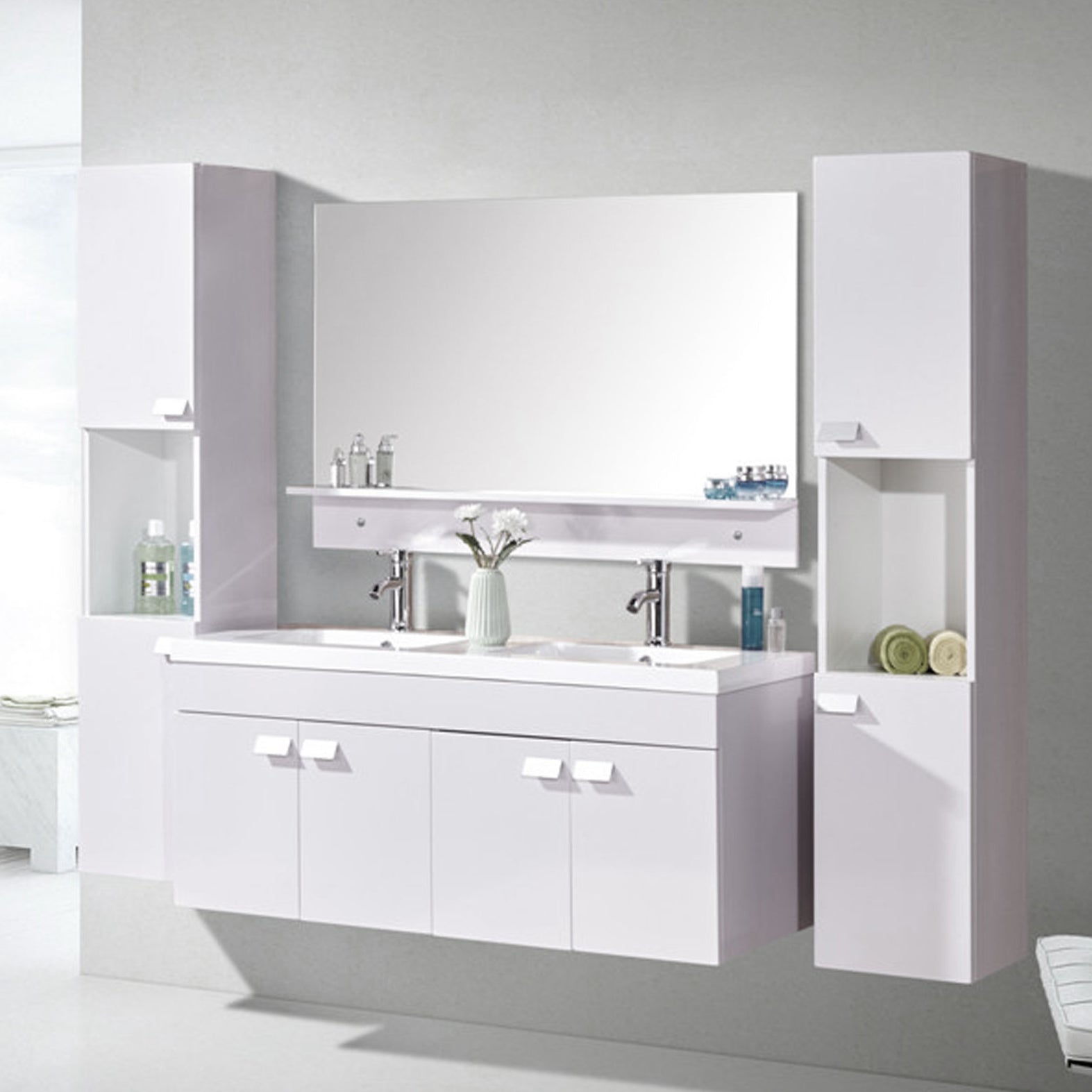 Mobile bagno bianco 120 cm con Colonne e Lavabi inclusi - White Elegance