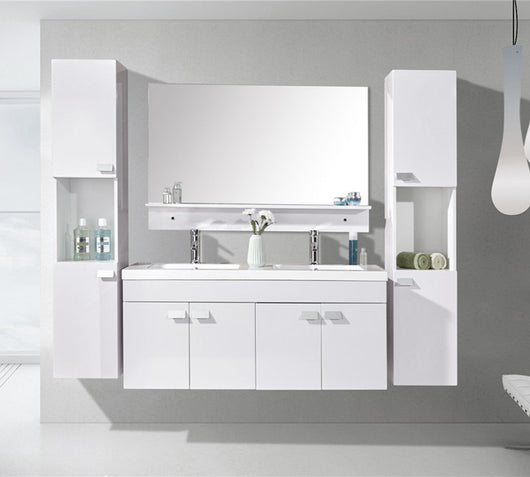 Mobile bagno bianco 120 cm con Colonne e Lavabi inclusi - White Elegance