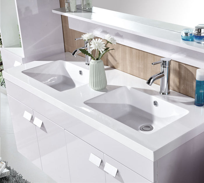 Mobile bagno bianco 120 cm con Colonne e Lavabi inclusi - White Elegance