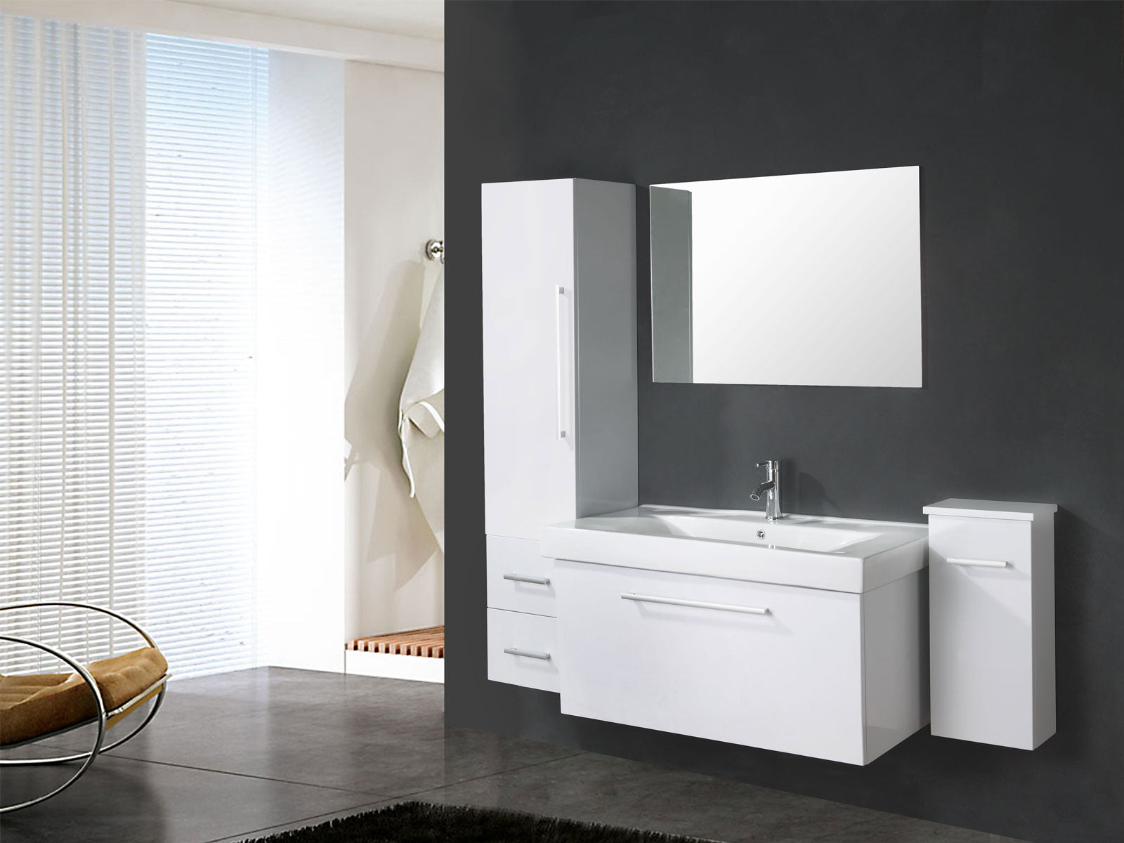 Mobile bagno bianco 100 cm lavabo e colonne inclusi – White London