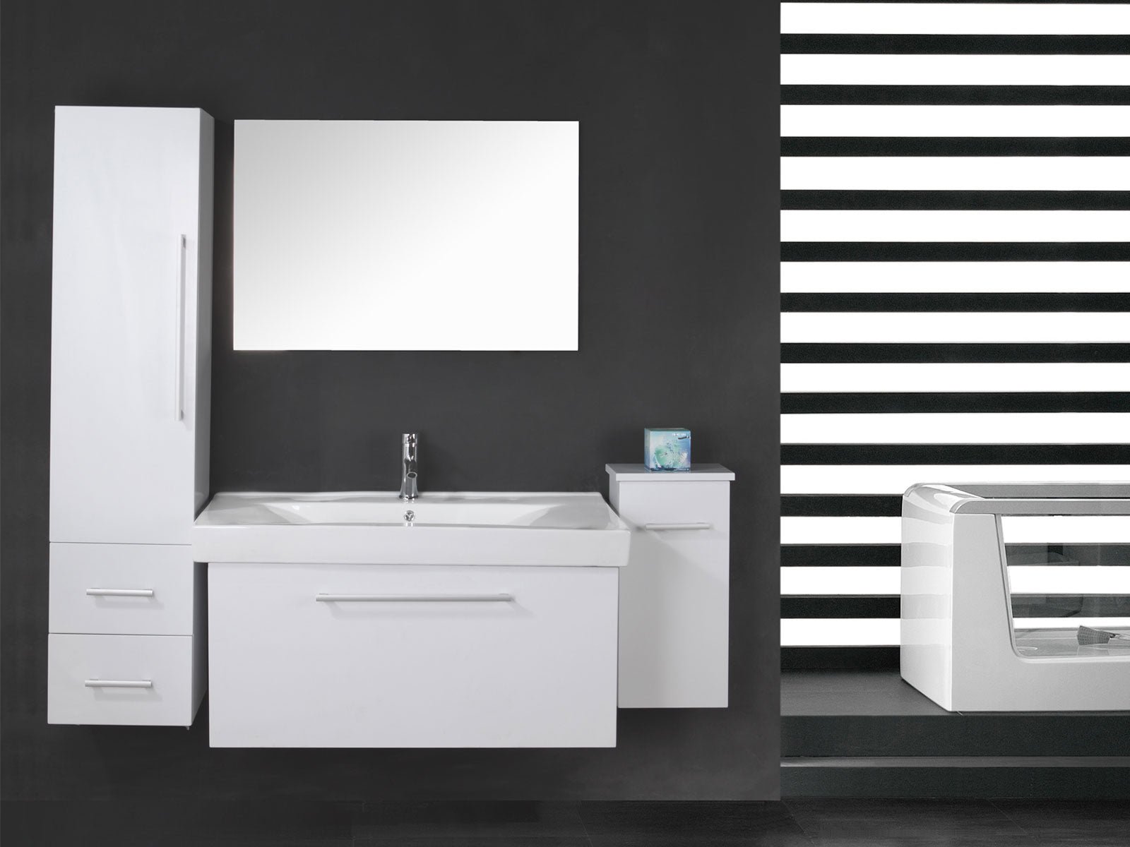 Mobile bagno bianco 100 cm lavabo e colonne inclusi – White London