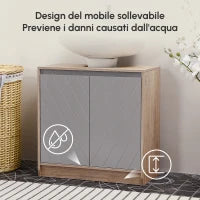 Armadietto Sottolavabo in MDF con Ritaglio per Lavandino con 2 Ante e 2 Mensole Regolabili, 60 x 30 x 60cm