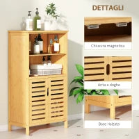 kleankin Mobiletto Bagno Salvaspazio in Legno con Armadietto, 2 Ante e 2 Ripiani Aperti, 50x29x92 cm