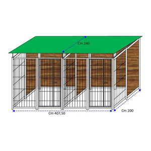 2 box per cani copertura e retro in legno zincatura a caldo ciascuno da 200x200xh180 cm