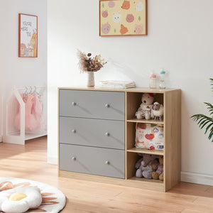 Cassettiera Beldinupp con Piano Fasciatoio Rimovibile 93 x 110 x 55 cm - Effetto Rovere / Grigio [en.casa]