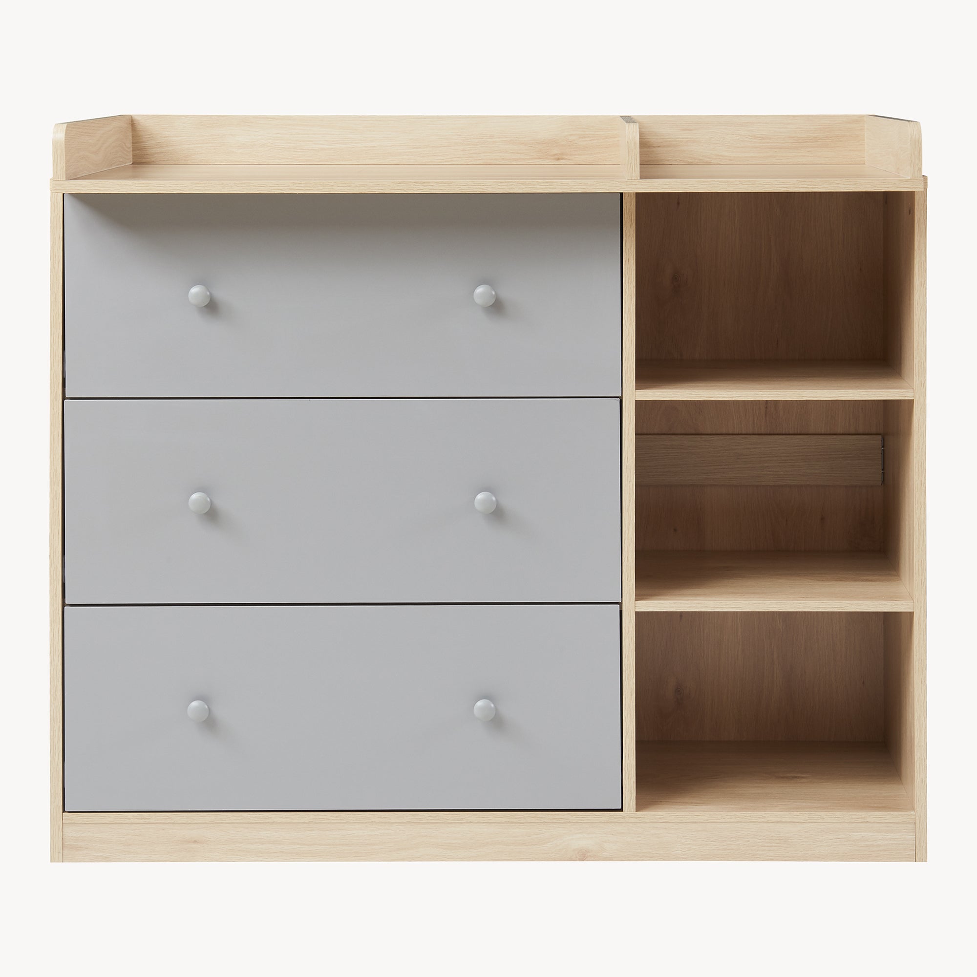 Cassettiera Beldinupp con Piano Fasciatoio Rimovibile 93 x 110 x 55 cm - Effetto Rovere / Grigio [en.casa]