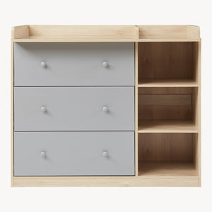 Cassettiera Beldinupp con Piano Fasciatoio Rimovibile 93 x 110 x 55 cm - Effetto Rovere / Grigio [en.casa]