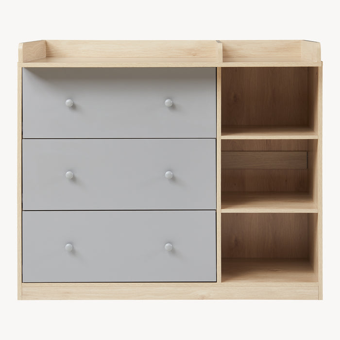 Cassettiera Beldinupp con Piano Fasciatoio Rimovibile 93 x 110 x 55 cm - Effetto Rovere / Grigio [en.casa]