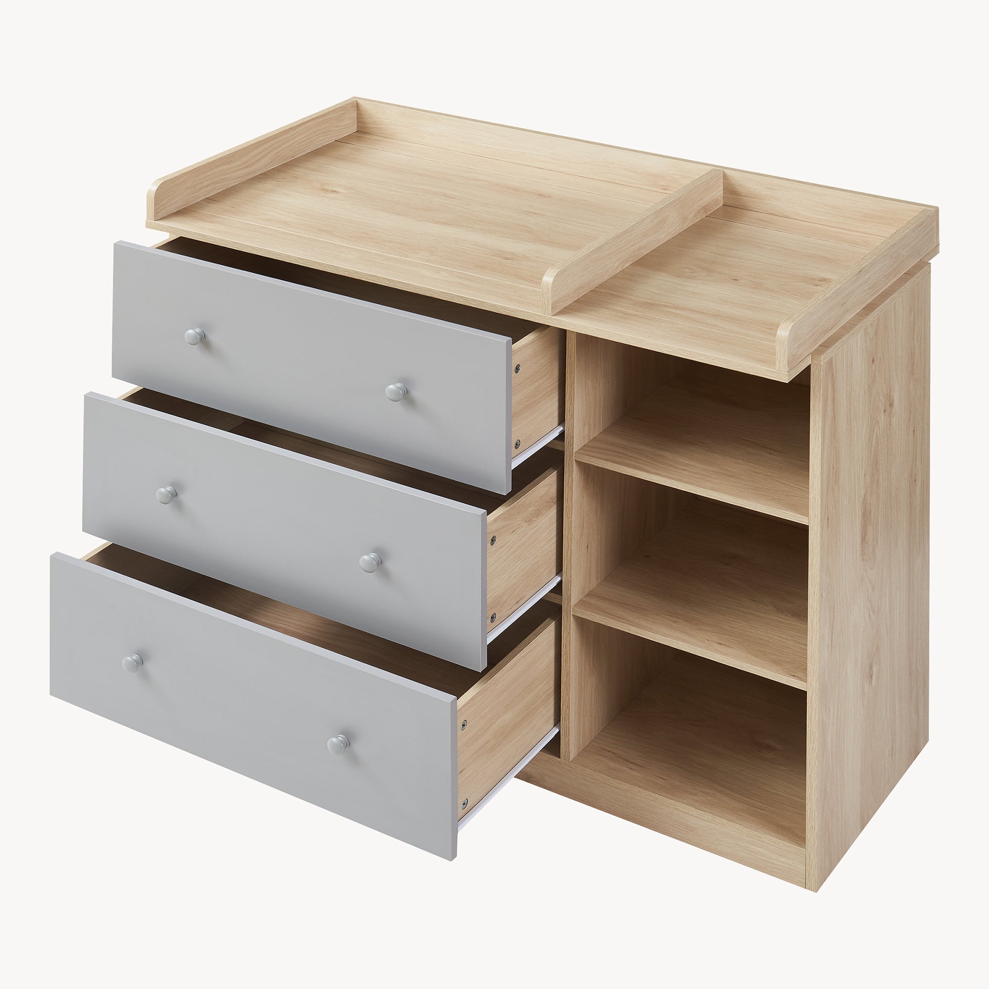 Cassettiera Beldinupp con Piano Fasciatoio Rimovibile 93 x 110 x 55 cm - Effetto Rovere / Grigio [en.casa]