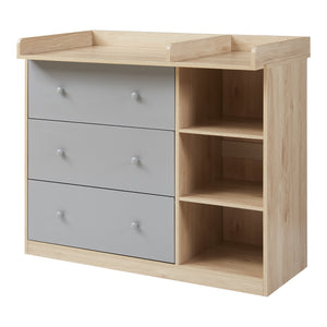 Cassettiera Beldinupp con Piano Fasciatoio Rimovibile 93 x 110 x 55 cm - Effetto Rovere / Grigio [en.casa]