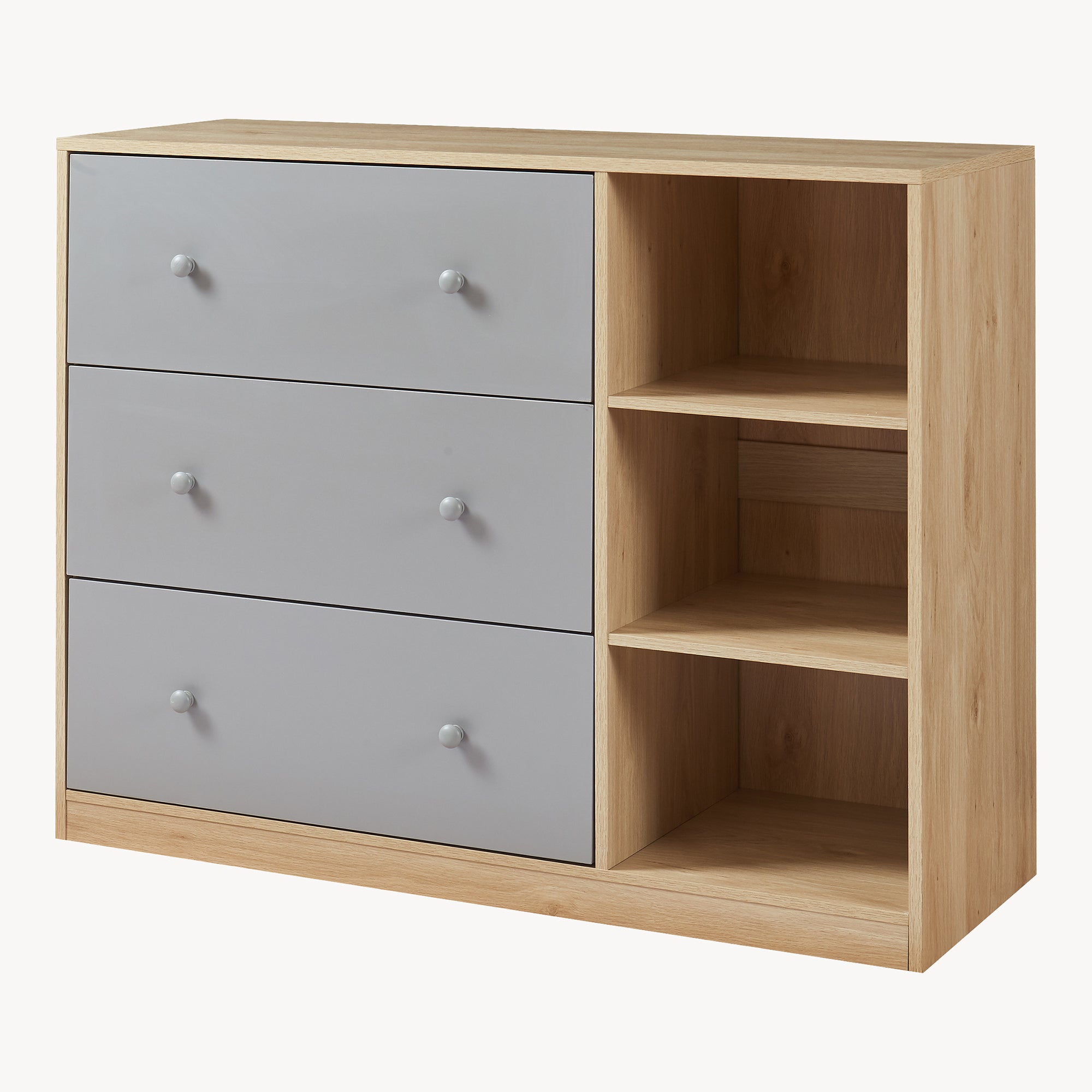 Cassettiera Beldinupp con Piano Fasciatoio Rimovibile 93 x 110 x 55 cm - Effetto Rovere / Grigio [en.casa]