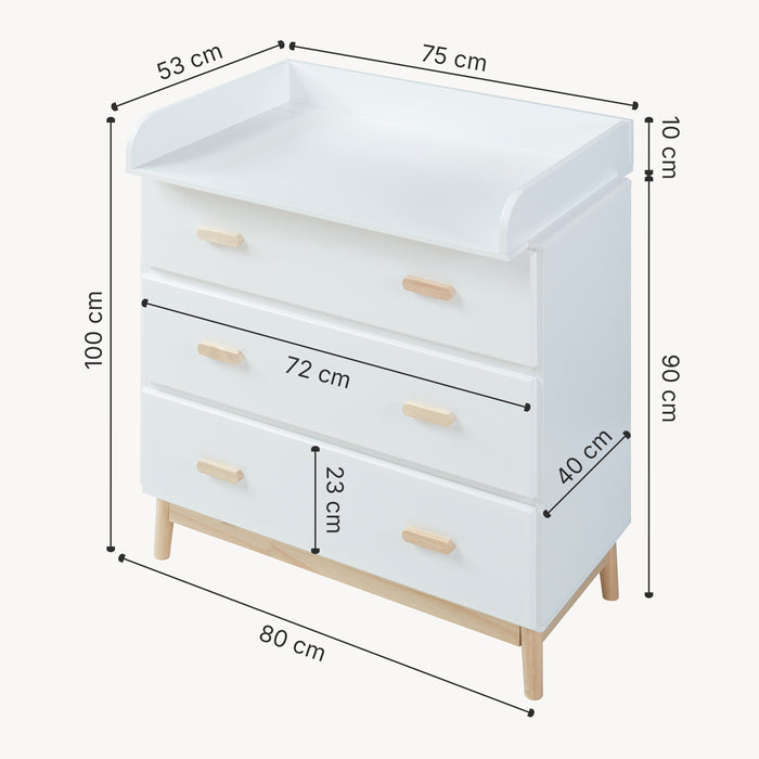 Cassettiera Sarievn con 3 Cassetti e Piano Fasciatoio Rimovibile 100 x 80 x 53 cm - Bianco [en.casa]