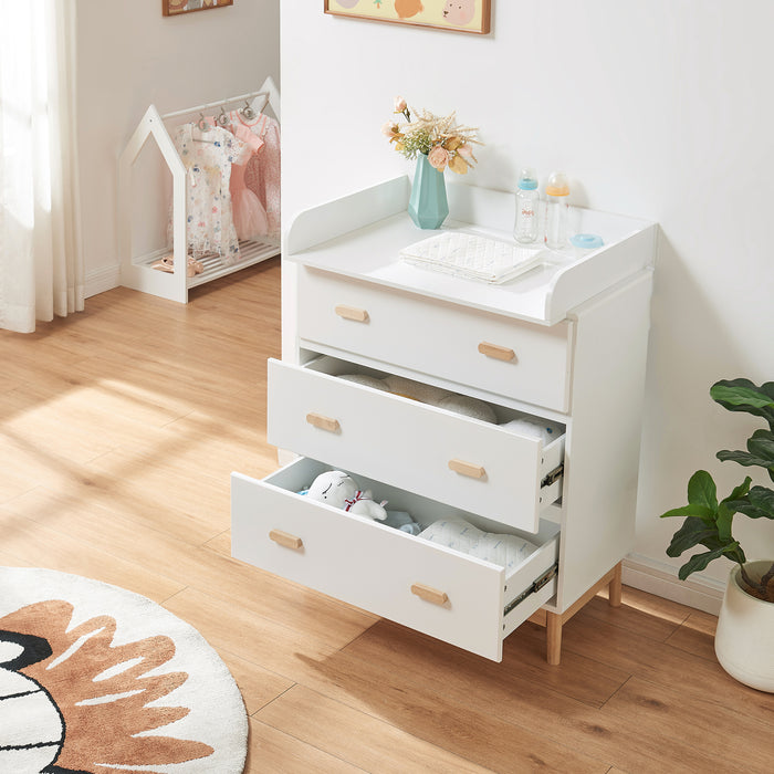 Cassettiera Sarievn con 3 Cassetti e Piano Fasciatoio Rimovibile 100 x 80 x 53 cm - Bianco [en.casa]