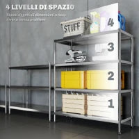Scaffale da Cucina a 4 Livelli Regolabili su 10 Altezze Diverse, in Acciaio Inox, 91x40x108 cm, Argento