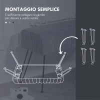 Panca Fondo Letto Imbottita in Peluche, Legno e Metallo, 82x30x47 cm, Grigia e Nera