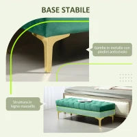 Panca Fondo Letto Imbottita con Rivestimento Trapuntato in Tessuto Effetto Velluto, 118x45x42 cm, Verde Scuro