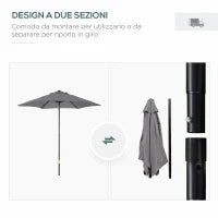 Ombrellone da Giardino 2x2 m a 6 Stecche con Presa d'Aria, in Alluminio, Metallo e Poliestere Grigio Scuro
