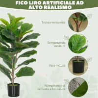 Pianta Finta Ficus Lyrata Alta 80 cm per Interni con Vaso, Decorazione per Casa e Ufficio, Verde