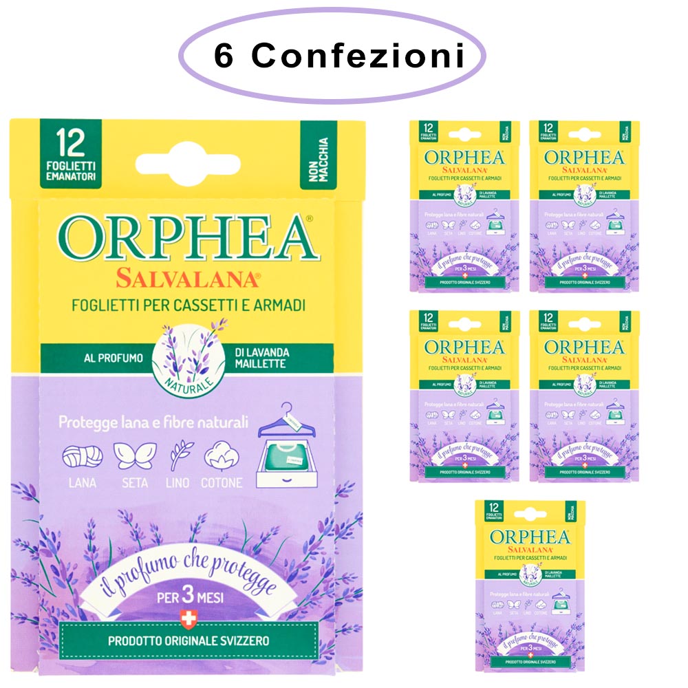 Orphea salvalana foglietti per cassetti e armadi profumo lavanda 6 confezioni da 12 foglietti