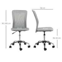 Sedia da Ufficio Ergonomica Senza Braccioli in Tessuto a Rete, Altezza Regolabile e 5 Ruote, Grigio