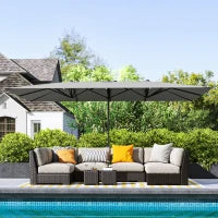 Ombrellone Doppio da Giardino 4.5x2.6 m, Apertura a Manovella e 12 Stecche, Grigio