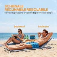 Set 2 Sdraio da Spiaggia con Schienale Regolabile su 5 Livelli, Poggiatesta e Borsa da Viaggio, Lettini Spiaggia Pieghevoli in Acciaio e PE, 134x48x33-43 cm, Grigio
