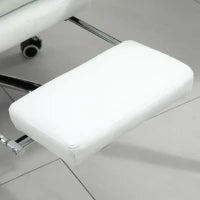 Poltrona da Ufficio in Finta Pelle Bianca, Altezza Regolabile con Schienale Reclinabile 155° e Poggiapiedi