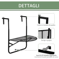 Tavolo da Ringhiera Pieghevole e Regolabile in Metallo, 60x60x57-72cm, Nero
