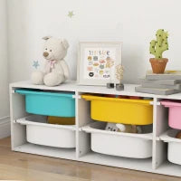 Mobile portaoggetti per bambini a 2 livelli, con 6 contenitori rimovibili, 97x21x29cm, Bianco