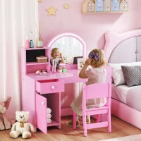 Toeletta per bambini con sgabello e specchio LED, da 3 a 8 anni, 88,6 x 38,8 x 96,9 cm, Rosa