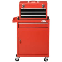 DURHAND Carrello Porta Attrezzi 2 in 1 con Cassetta Rimovibile e Armadietto con Chiave in Acciaio, Rosso
