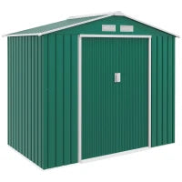 Casetta da Giardino Porta Utensili in Lamiera con Porte Scorrevoli, 213x130x185cm, Verde