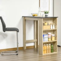 Tavolo da Bar, Tavolo Alto da Cucina, con 3 Mensole, 112L x 57P x 106H cm, Legno Naturale