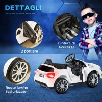 Macchina Elettrica per Bambini 3+ Anni con Telecomando e Fari LED, in PP e Metallo, 100x58x46 cm, Bianco