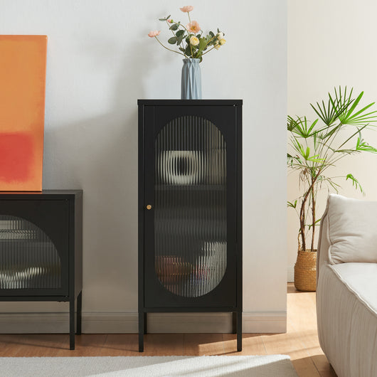 Armadietto a Vetrata Karlskrona in Acciaio 102x43x40 cm Nero [en.casa]