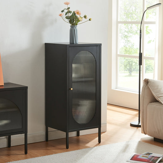 Armadietto a Vetrata Karlskrona in Acciaio 102x43x40 cm Nero [en.casa]